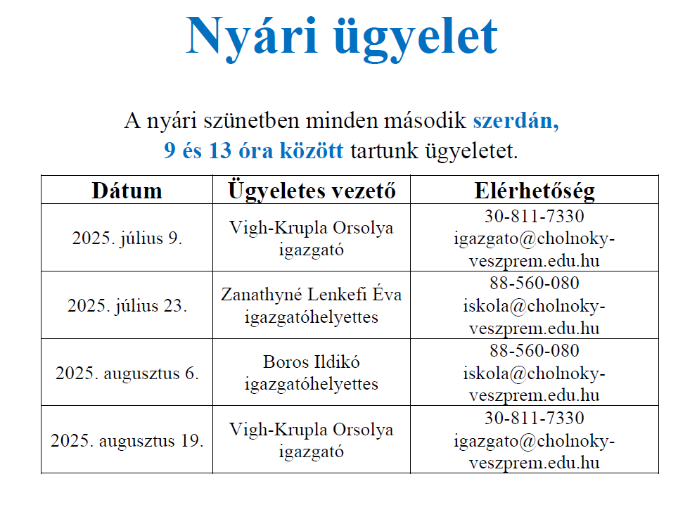 Nyári Ügyelet
